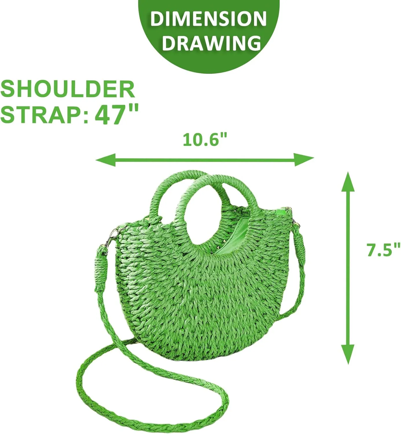 Mini Semi-circle Rattan Straw Bag, Hand-woven Women Summer Retro Beach Tote Shoulder Bag Crossbody Travel Beach Bag