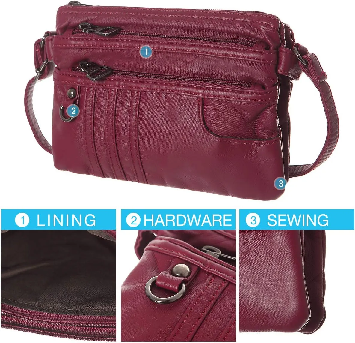 MINICAT Treble Pockets Small Crossbody Purse Cell Phone Purse Shoulder Bags for Women