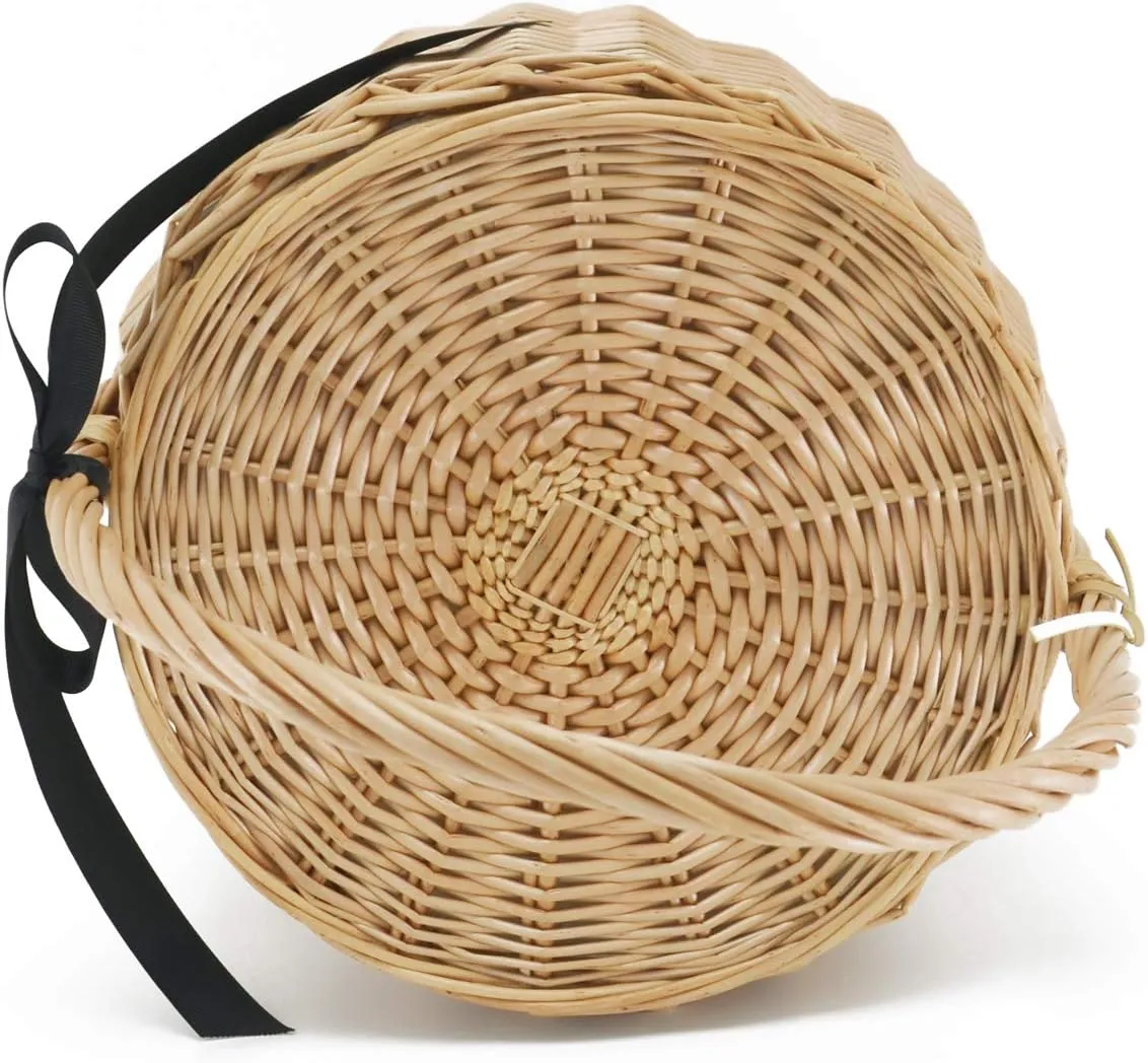 Miuco Womens Wicker Basket Bag Handmade Straw Rattan Bamboo Bag With Lid Handbag