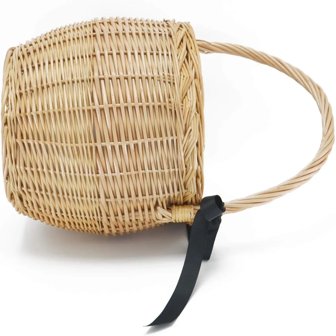 Miuco Womens Wicker Basket Bag Handmade Straw Rattan Bamboo Bag With Lid Handbag