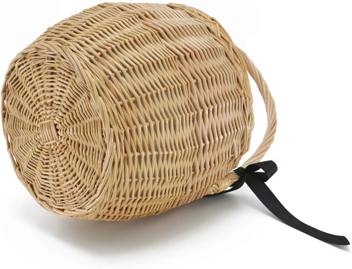 Miuco Womens Wicker Basket Bag Handmade Straw Rattan Bamboo Bag With Lid Handbag