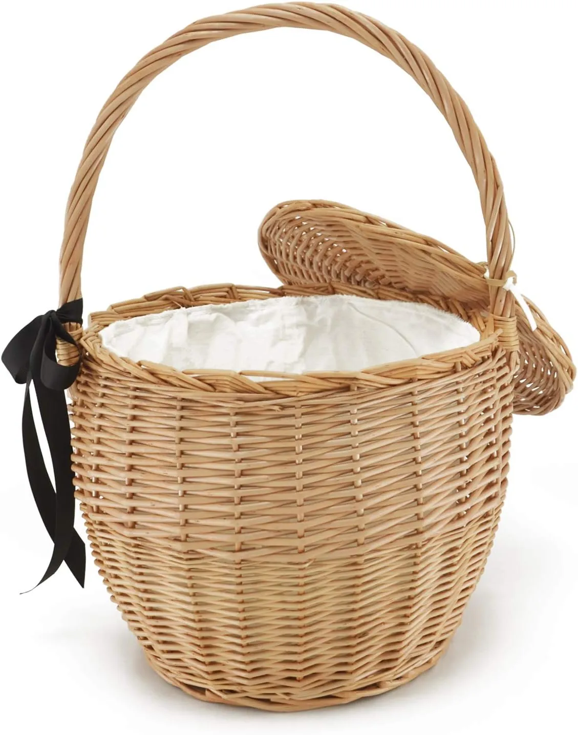 Miuco Womens Wicker Basket Bag Handmade Straw Rattan Bamboo Bag With Lid Handbag