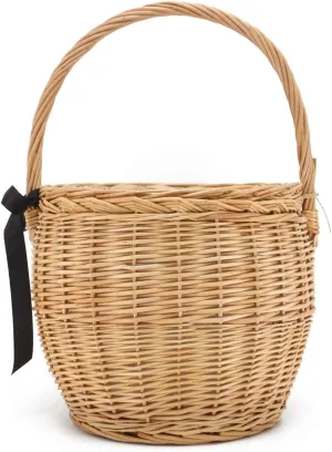 Miuco Womens Wicker Basket Bag Handmade Straw Rattan Bamboo Bag With Lid Handbag