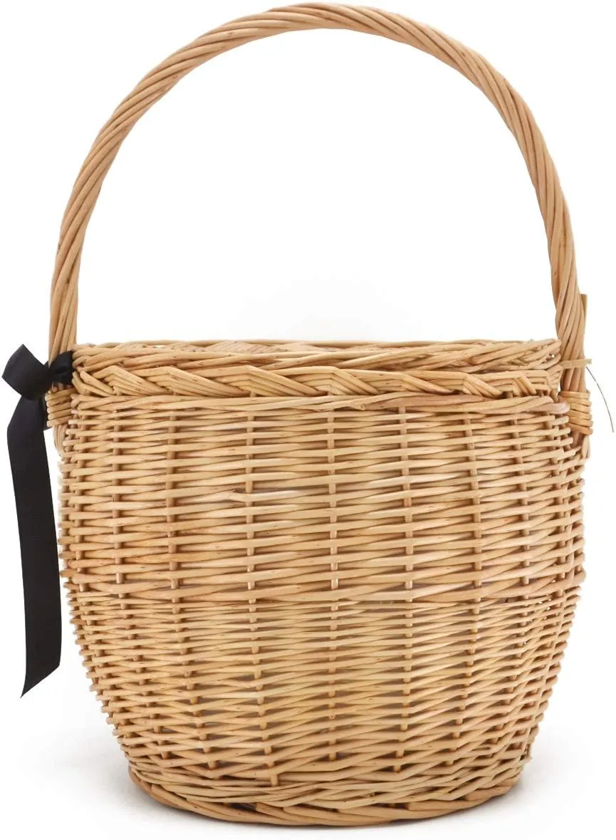 Miuco Womens Wicker Basket Bag Handmade Straw Rattan Bamboo Bag With Lid Handbag