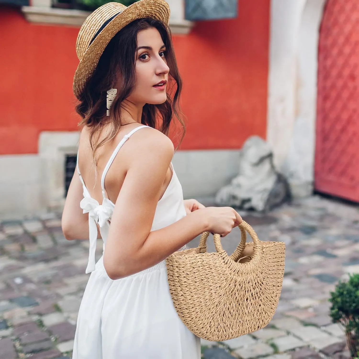 Mixweer 4 Pcs Straw Bag for Women Summer Travel Rattan Woven Raffia Beach Handbags Handle Big Capacity Tote Clutch Bags 2024