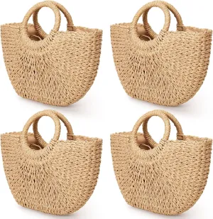 Mixweer 4 Pcs Straw Bag for Women Summer Travel Rattan Woven Raffia Beach Handbags Handle Big Capacity Tote Clutch Bags 2024