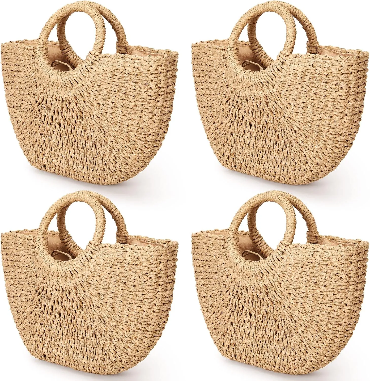 Mixweer 4 Pcs Straw Bag for Women Summer Travel Rattan Woven Raffia Beach Handbags Handle Big Capacity Tote Clutch Bags 2024