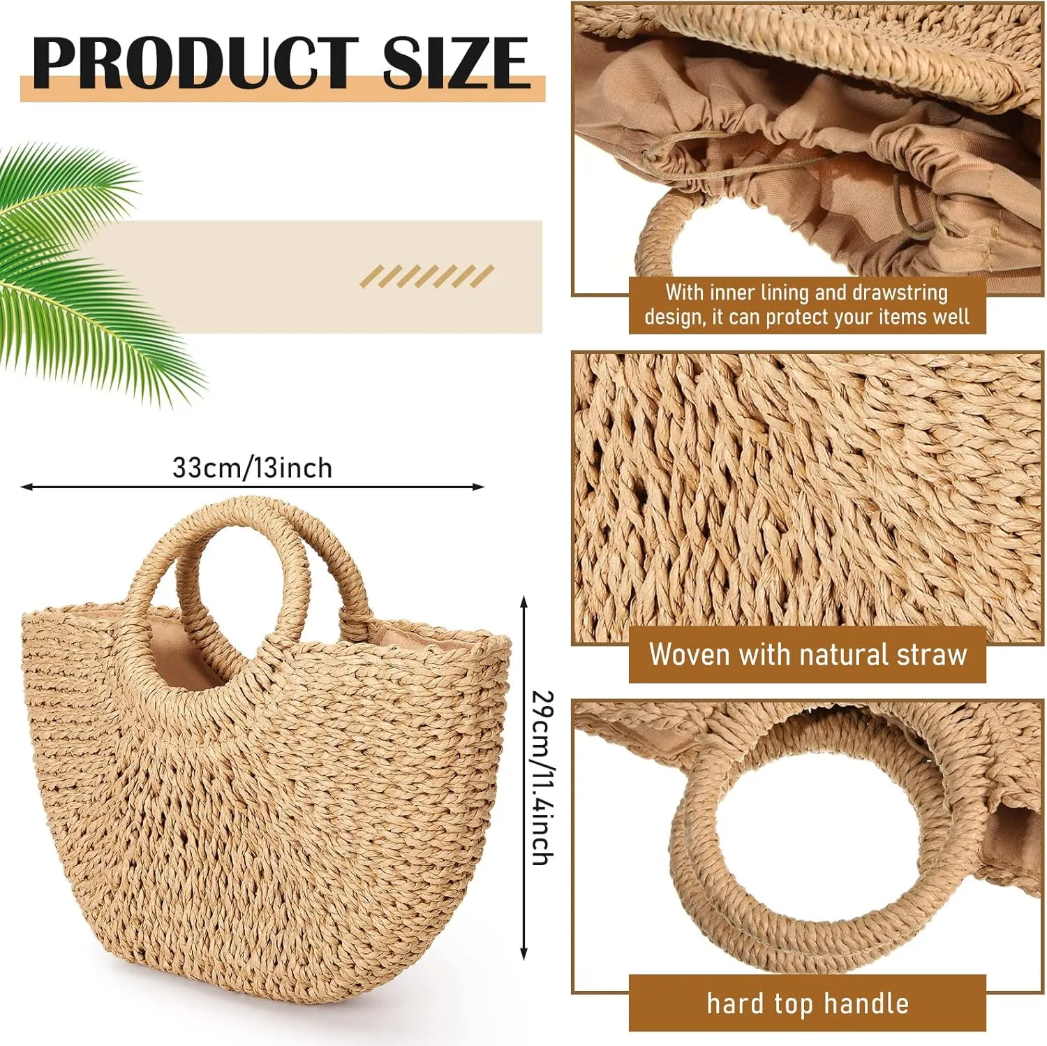Mixweer 4 Pcs Straw Bag for Women Summer Travel Rattan Woven Raffia Beach Handbags Handle Big Capacity Tote Clutch Bags 2024