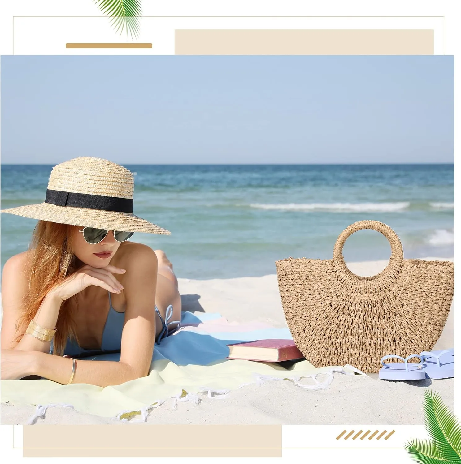 Mixweer 4 Pcs Straw Bag for Women Summer Travel Rattan Woven Raffia Beach Handbags Handle Big Capacity Tote Clutch Bags 2024