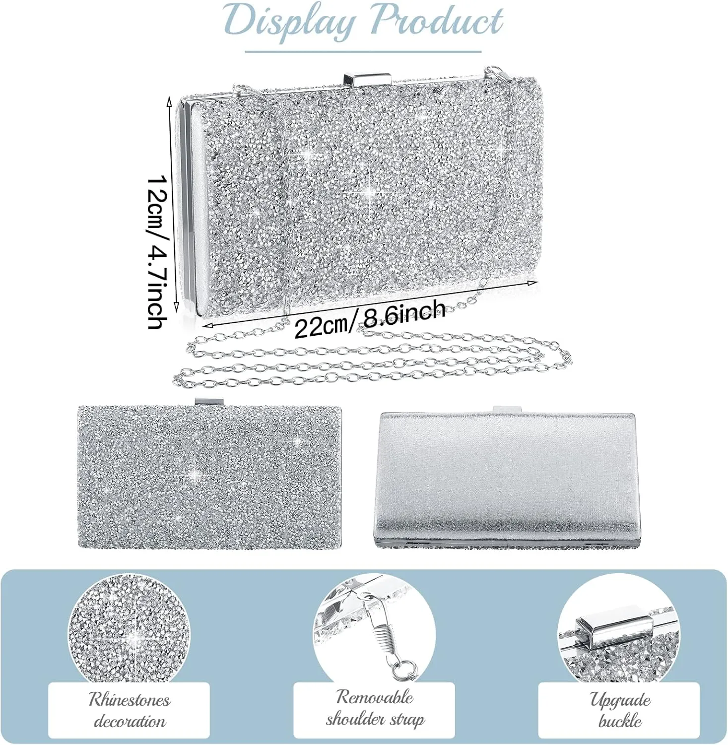 Mixweer 4 Pieces Clutch Purses Bag for Women Evening Rhinestone Jewelry Set Bling Necklace Earrings Bracelets Set for Wedding