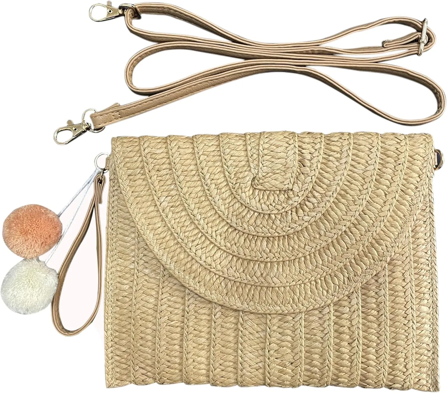 monochef Straw Purse Bag for Women: Vacation Beach Essentials Handbags Shoulder Woven Crossbody Bags Rattan Clutch Purses Summer Wicker Handmade Envelope Wallet Pocketbooks