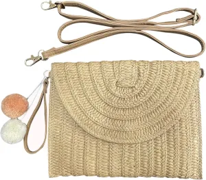 monochef Straw Purse Bag for Women: Vacation Beach Essentials Handbags Shoulder Woven Crossbody Bags Rattan Clutch Purses Summer Wicker Handmade Envelope Wallet Pocketbooks