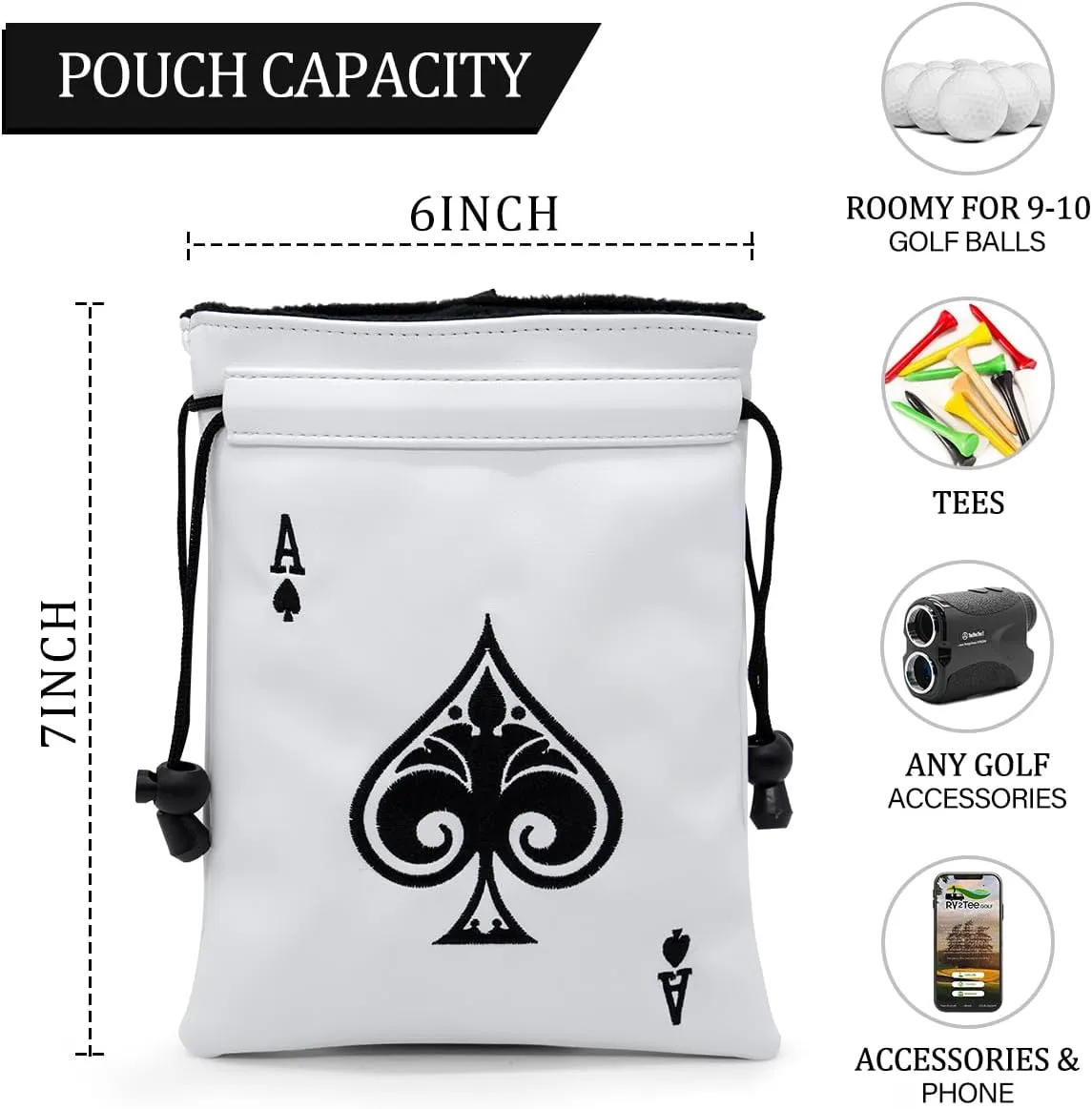Montela Golf Valuables Pouch - Leather Tee & Ball Bag with Drawstrings