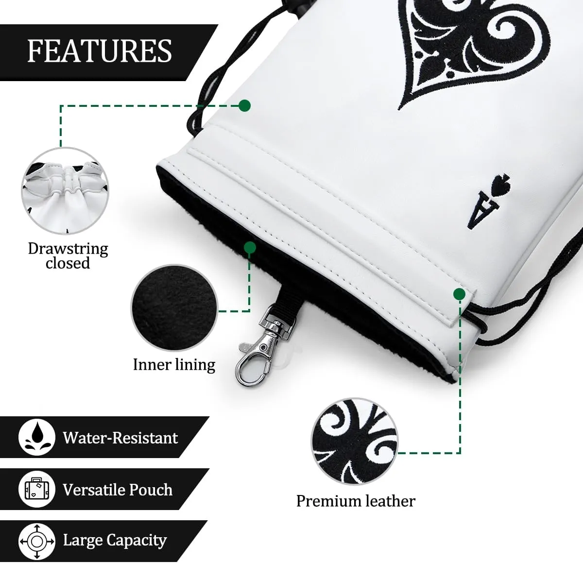 Montela Golf Valuables Pouch - Leather Tee & Ball Bag with Drawstrings
