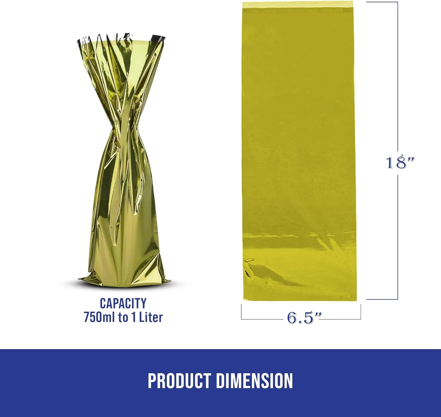 MT Products Gold Metallic Mylar Wine Gift Bags 6.5" x 18" - Great for wine Pull - Pack of 25