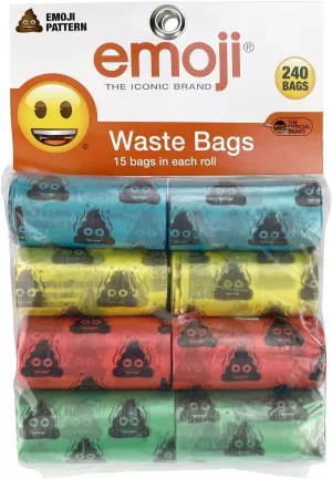 Multipet Emoji Dog Poop Waste Bags for Waste Refuse Cleanup (240 Count) - 100% Leak-Proof, Easy Tear-Off, Water-Proof, Durable & Strong, Unscented - EPI Technology - 16 Rolls (15 Bags in Each Roll)