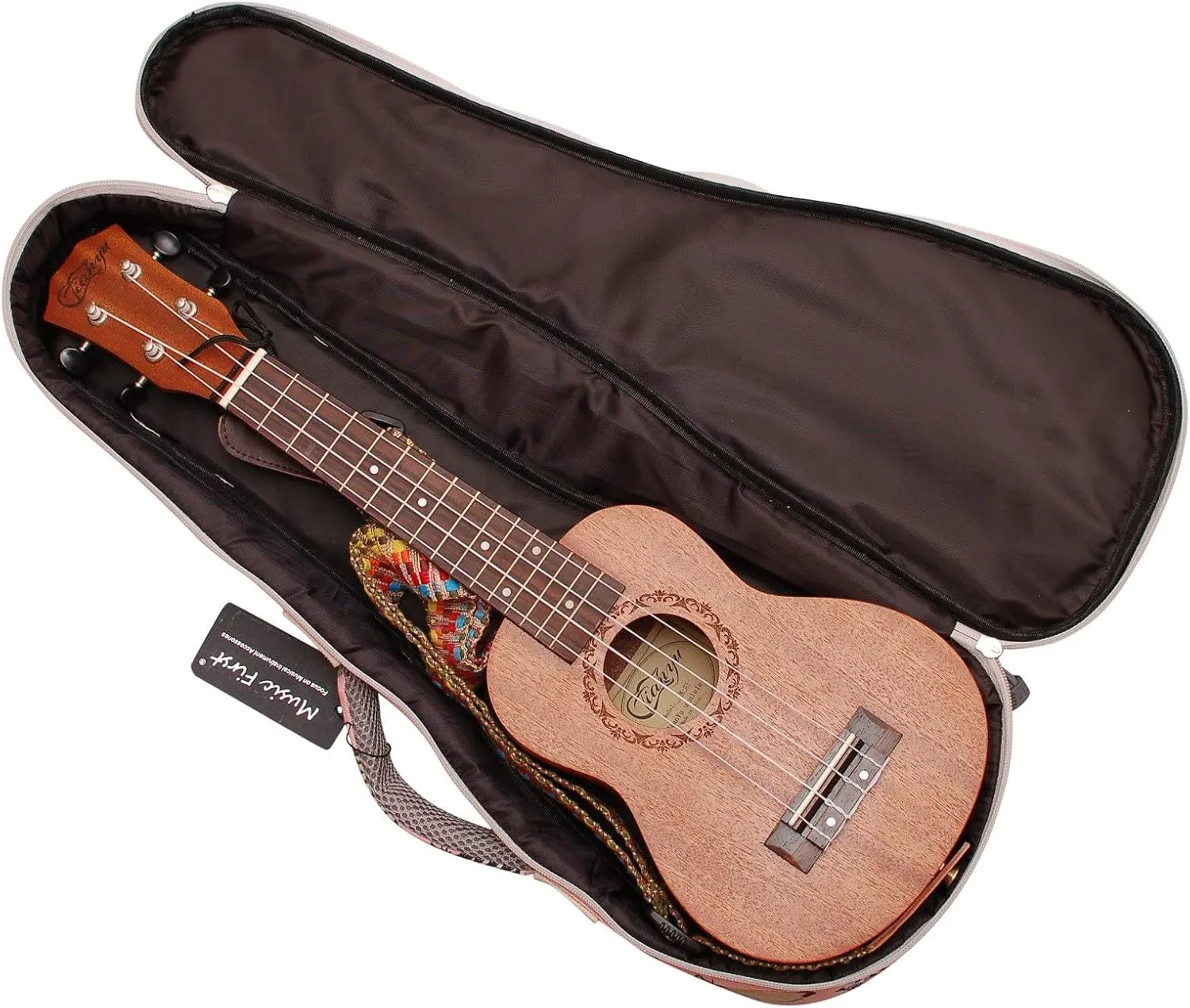 MUSIC FIRST Canvas 23/24 Inch Concert MISS CAT Ukulele Case, Bag, Cover - Original Design