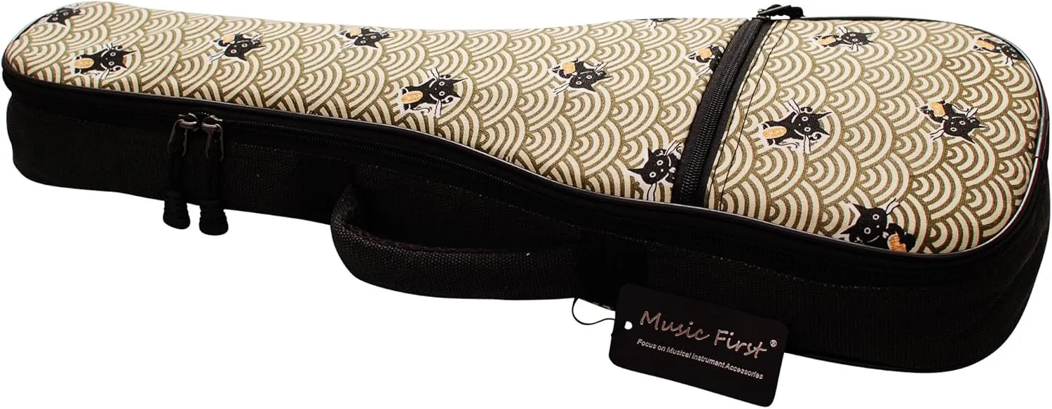 MUSIC FIRST Canvas Vintage Style "Fortune Cats (Maneki Neko)" Ukulele case ukulele bag ukulele gig bag (23~24 inch Concert, Fortune Cats)