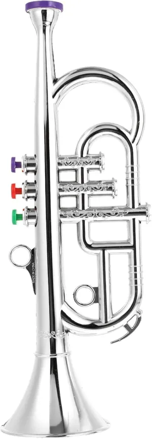 Musical Instruments Play Toy 3 Tones Trumpet for Kids, Ages 3 , Plastic Trumpet in Metallic, Wind and Brass Instrument Band in School/Home, Musical