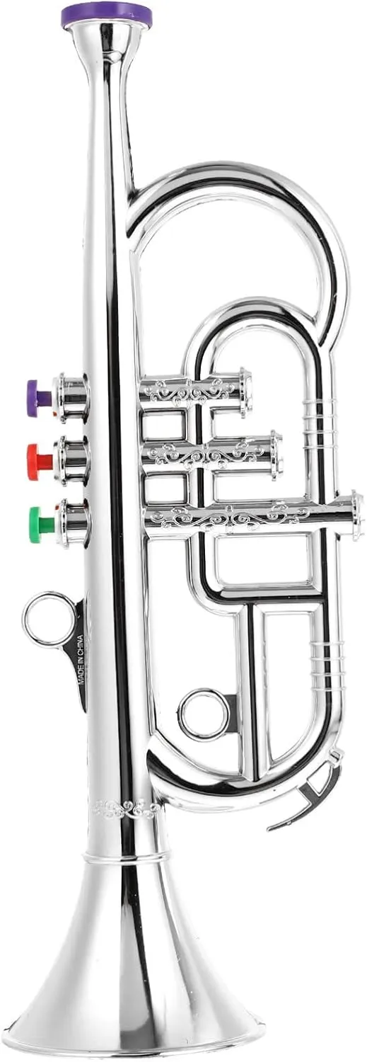 Musical Instruments Play Toy 3 Tones Trumpet for Kids, Ages 3 , Plastic Trumpet in Metallic, Wind and Brass Instrument Band in School/Home, Musical