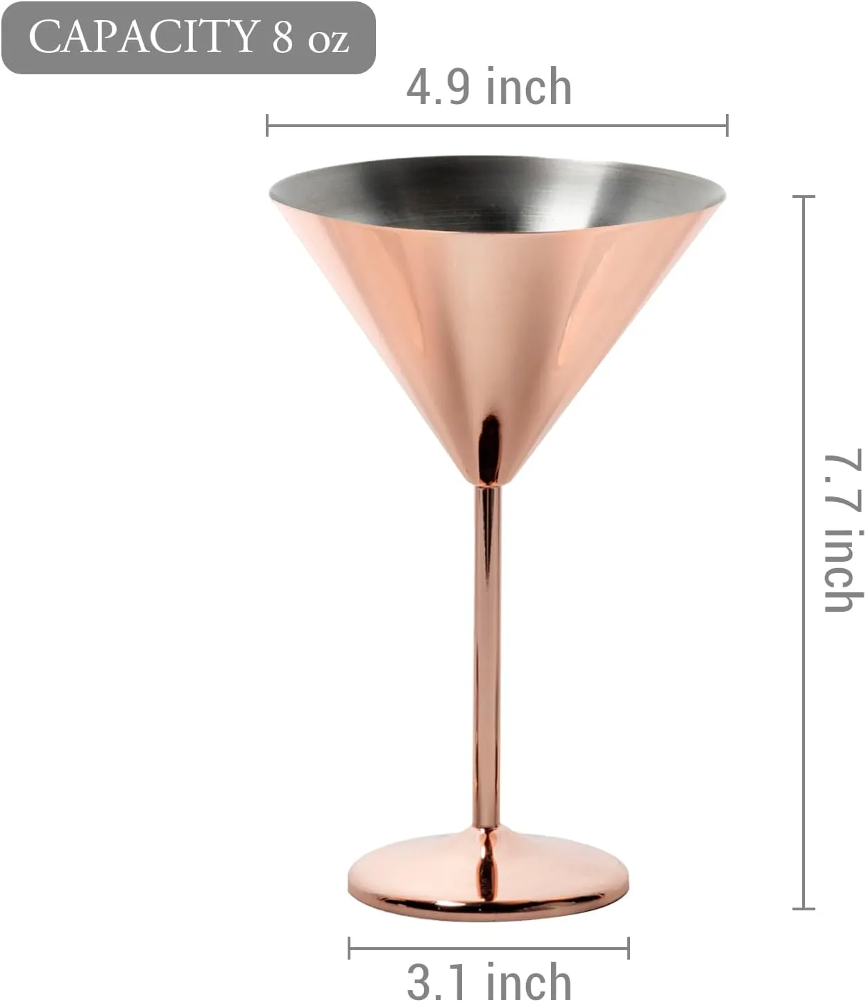 MyGift Set of 4 Modern Copper Plated Martini Cocktail Glasses, 8 oz Elegant Metallic Bar Drinking Glass for Cocktail Party, Wedding, Restaurant Bars