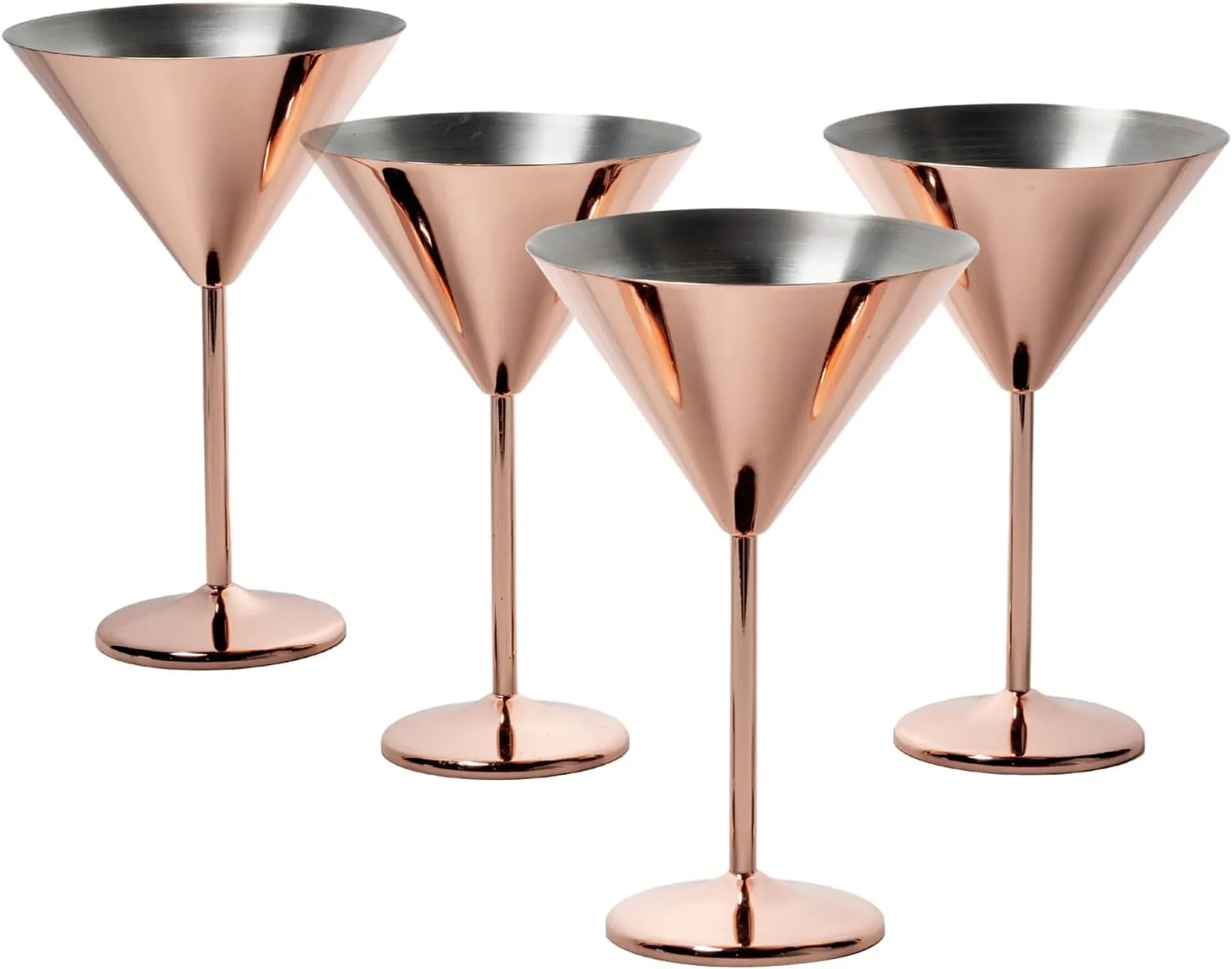 MyGift Set of 4 Modern Copper Plated Martini Cocktail Glasses, 8 oz Elegant Metallic Bar Drinking Glass for Cocktail Party, Wedding, Restaurant Bars