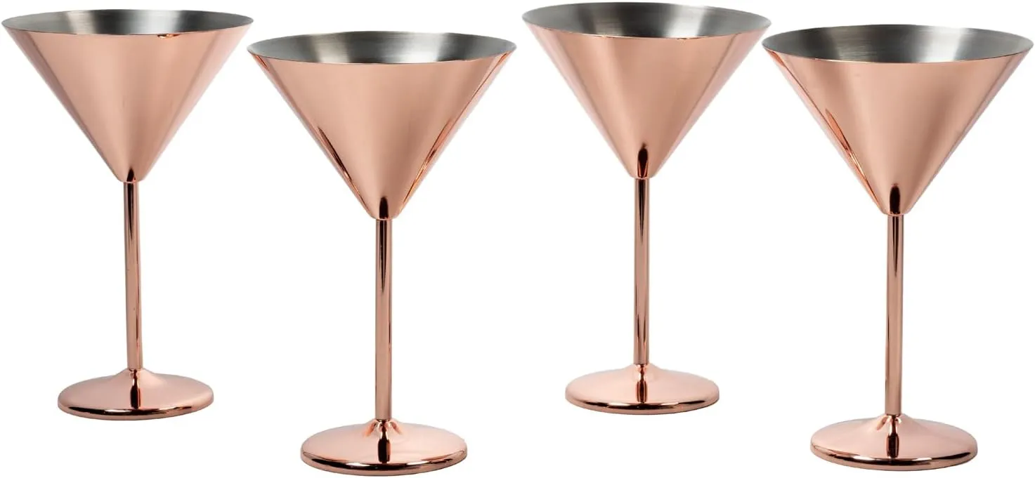 MyGift Set of 4 Modern Copper Plated Martini Cocktail Glasses, 8 oz Elegant Metallic Bar Drinking Glass for Cocktail Party, Wedding, Restaurant Bars