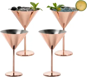 MyGift Set of 4 Modern Copper Plated Martini Cocktail Glasses, 8 oz Elegant Metallic Bar Drinking Glass for Cocktail Party, Wedding, Restaurant Bars