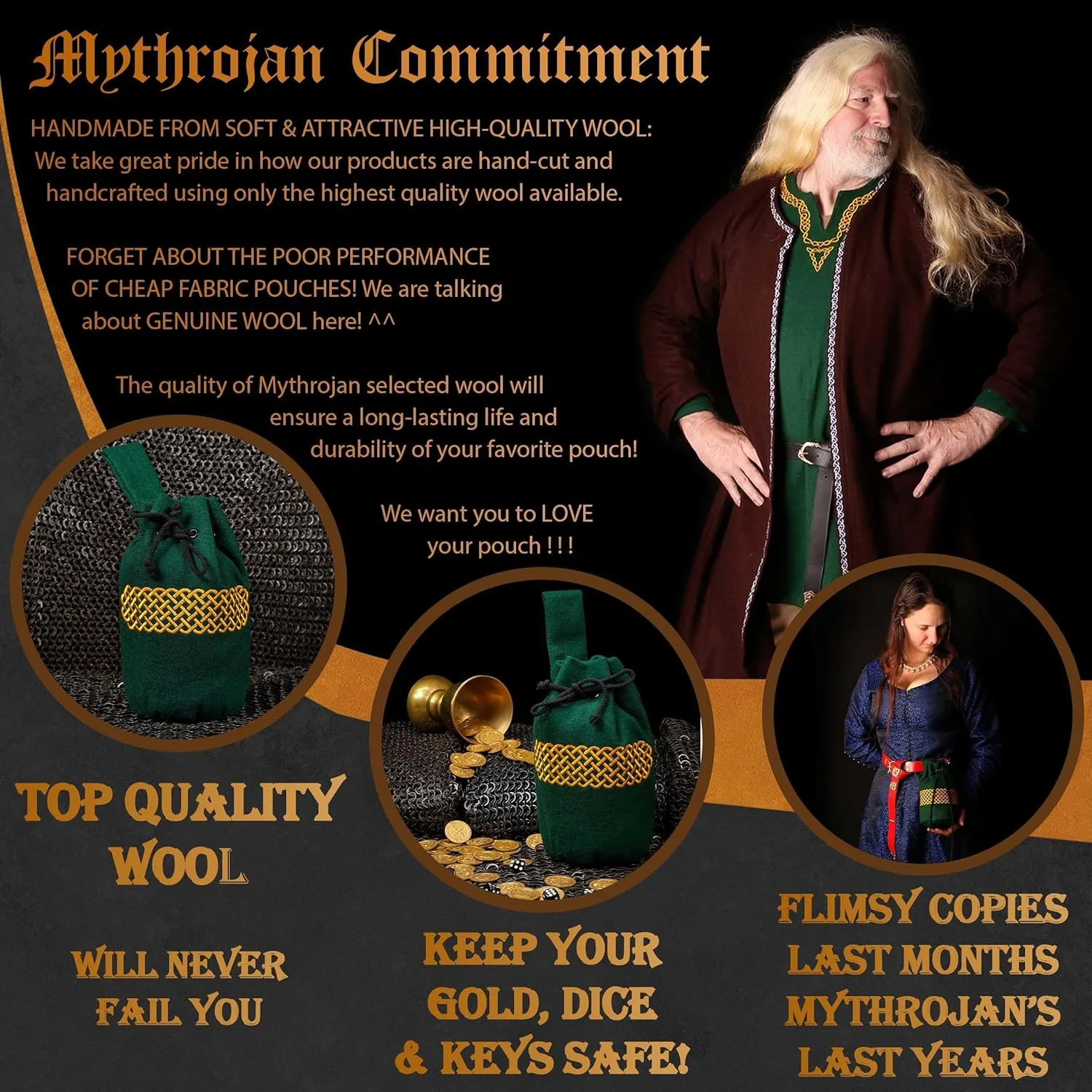 Mythrojan Drawstring Belt Pouch: Medieval Renaissance Bag Costume Accessories Coin Purse