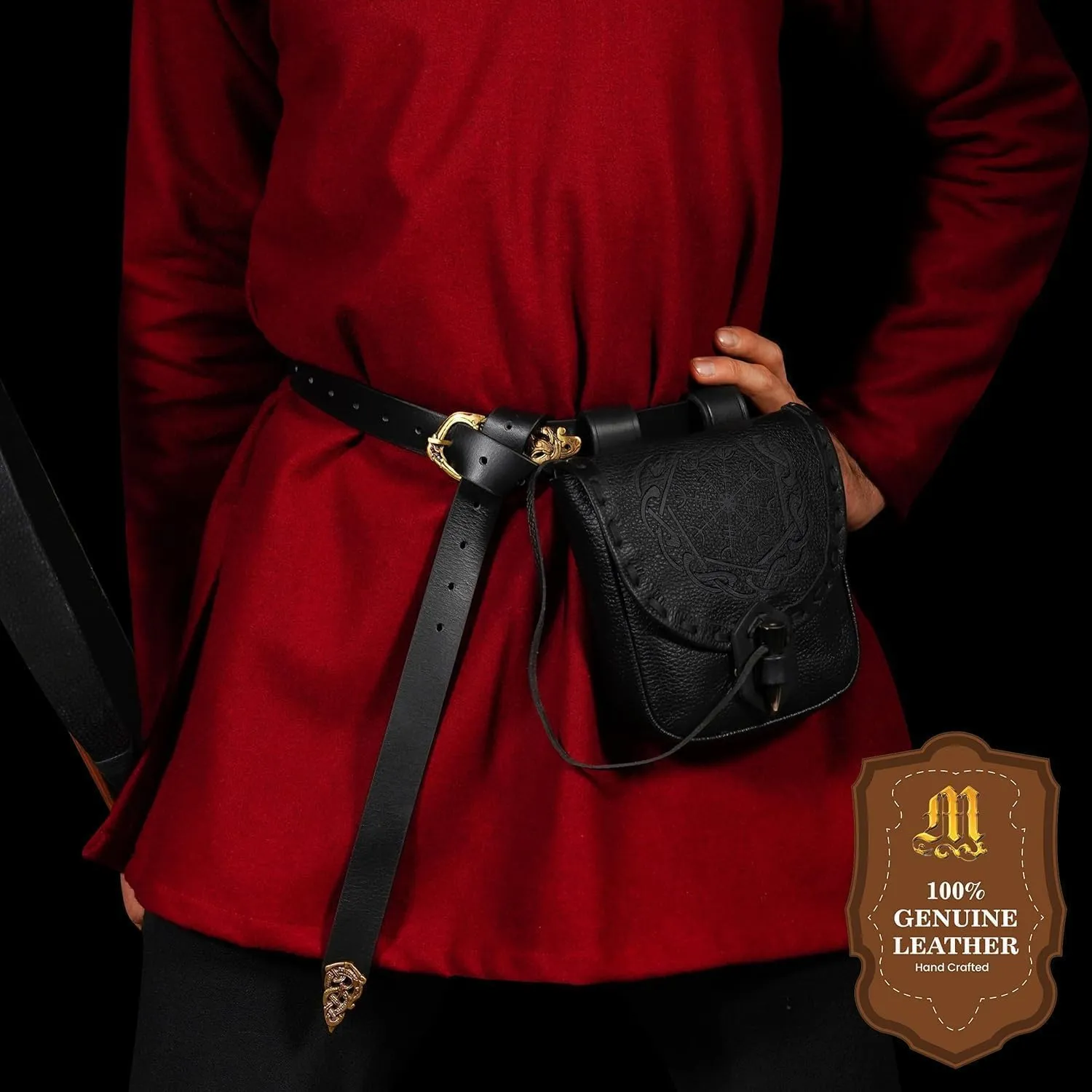 Mythrojan Viking Leather Belt Bag - Medieval & Renaissance Costume Accessories - LARP Waist Bag - Cosplay Coin Purse - Antique Vintage Coin Pouch