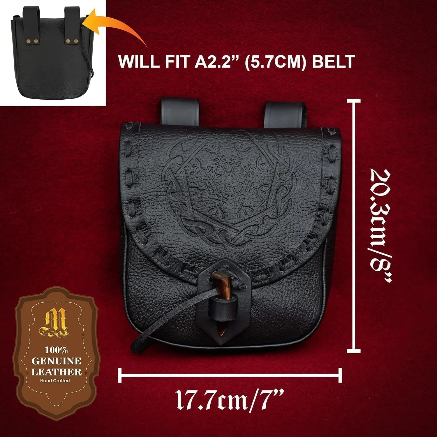 Mythrojan Viking Leather Belt Bag - Medieval & Renaissance Costume Accessories - LARP Waist Bag - Cosplay Coin Purse - Antique Vintage Coin Pouch