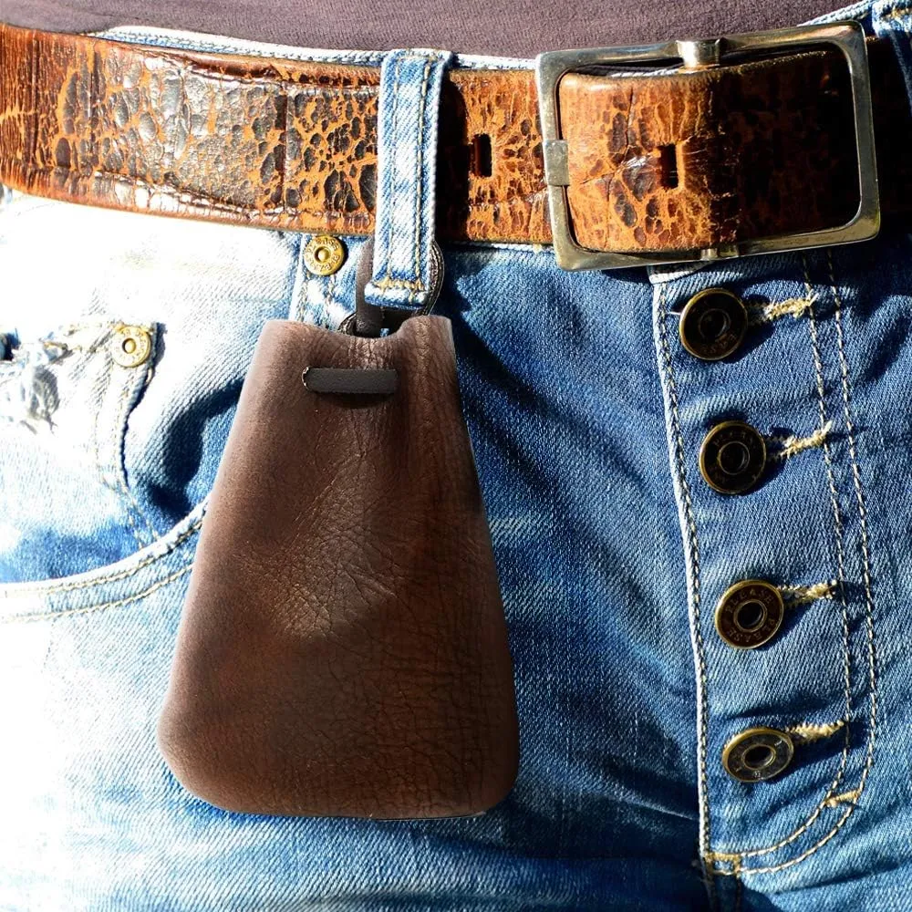 Nabob Leather Leather Drawstring Pouch, Coin Bag, Medicine Tobacco Pouch Medieval Reenactment Made in U.S.A Size 8.5" x 6"