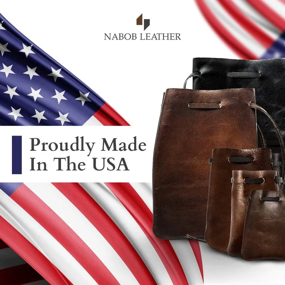 Nabob Leather Leather Drawstring Pouch, Coin Bag, Medicine Tobacco Pouch Medieval Reenactment Made in U.S.A Size 8.5" x 6"