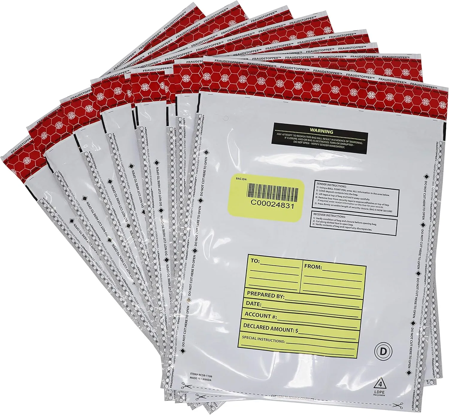 Nadex Tamper Evident Cash and Coin Bank Deposit Bags for Fraud Prevention, 12 x 16, Opaque, 500 Pack