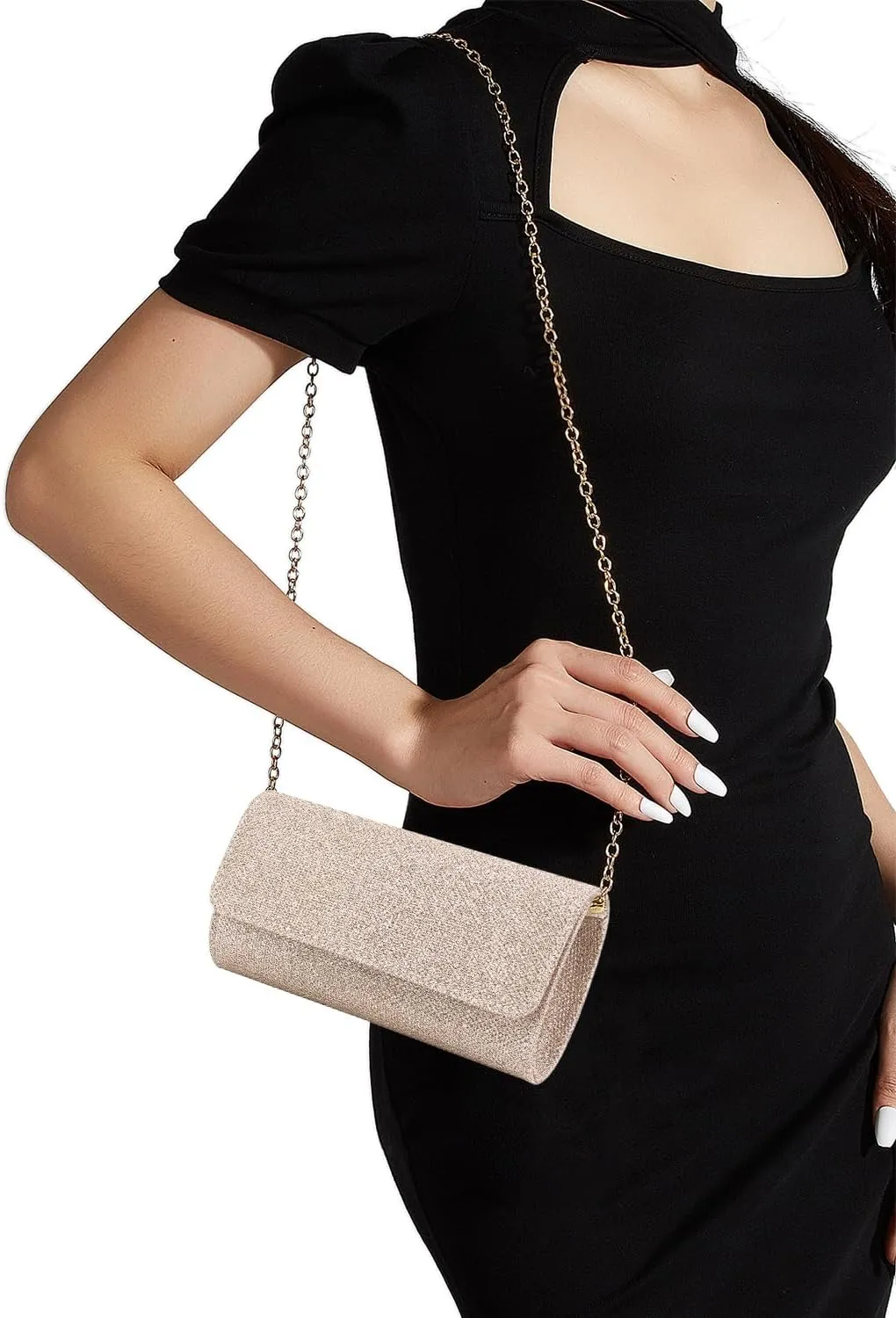 Naimo Flap Dazzling Small Clutch Bag Evening Bag With Detachable Chain
