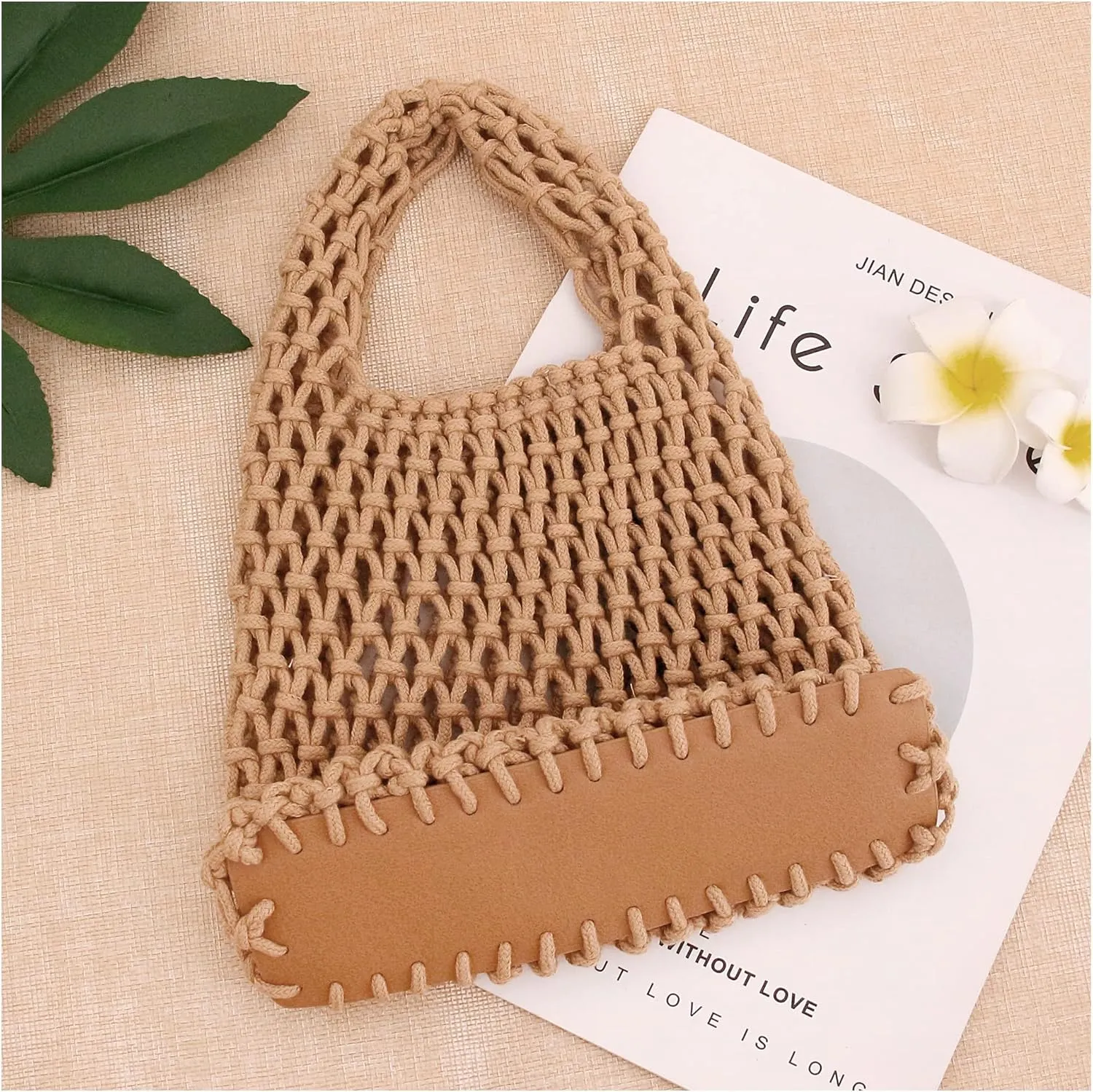 Naimo Straw Beach Bag Large Woven Rattan Shoulder Bag Fishing Net Handbag Cotton Rope Tote Summer Crochet Hobo Bag