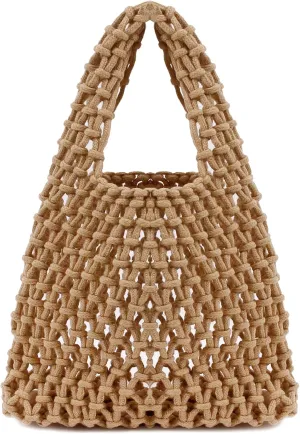 Naimo Straw Beach Bag Large Woven Rattan Shoulder Bag Fishing Net Handbag Cotton Rope Tote Summer Crochet Hobo Bag