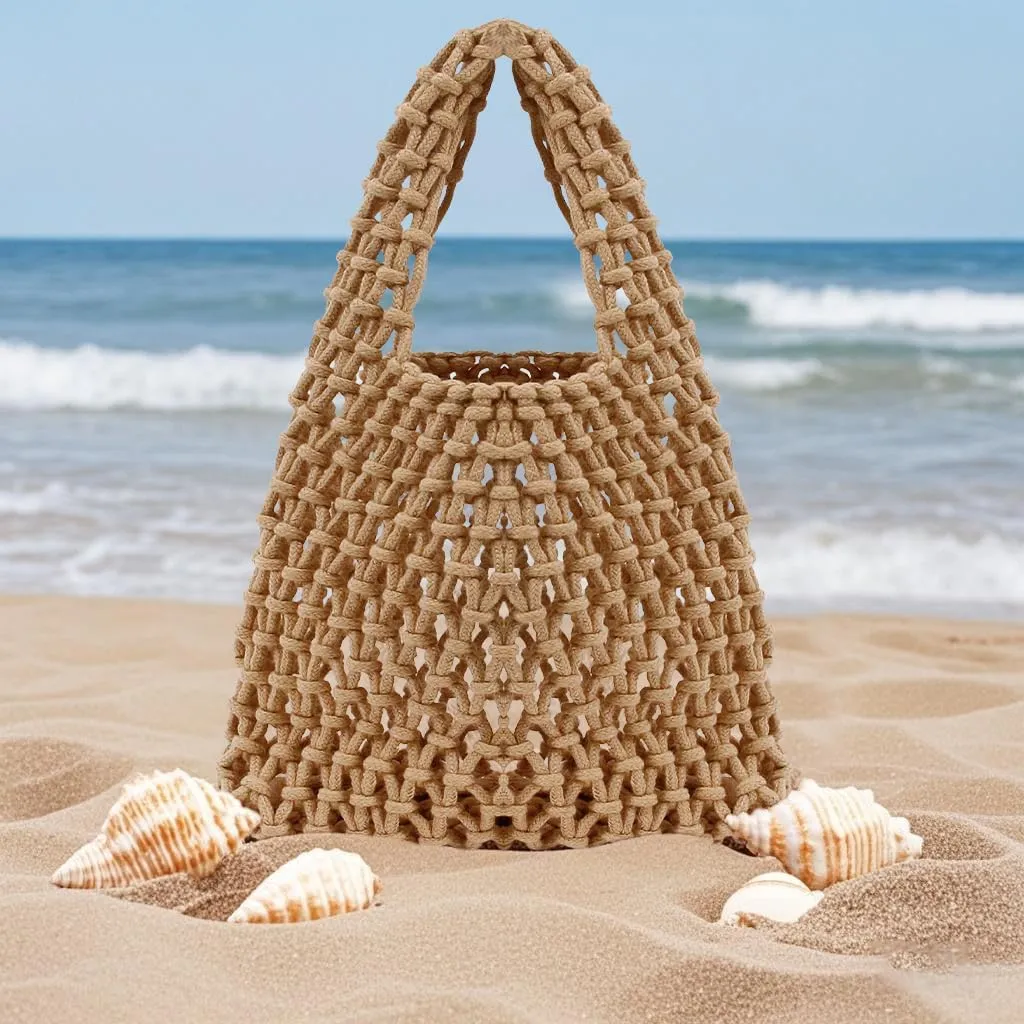 Naimo Straw Beach Bag Large Woven Rattan Shoulder Bag Fishing Net Handbag Cotton Rope Tote Summer Crochet Hobo Bag