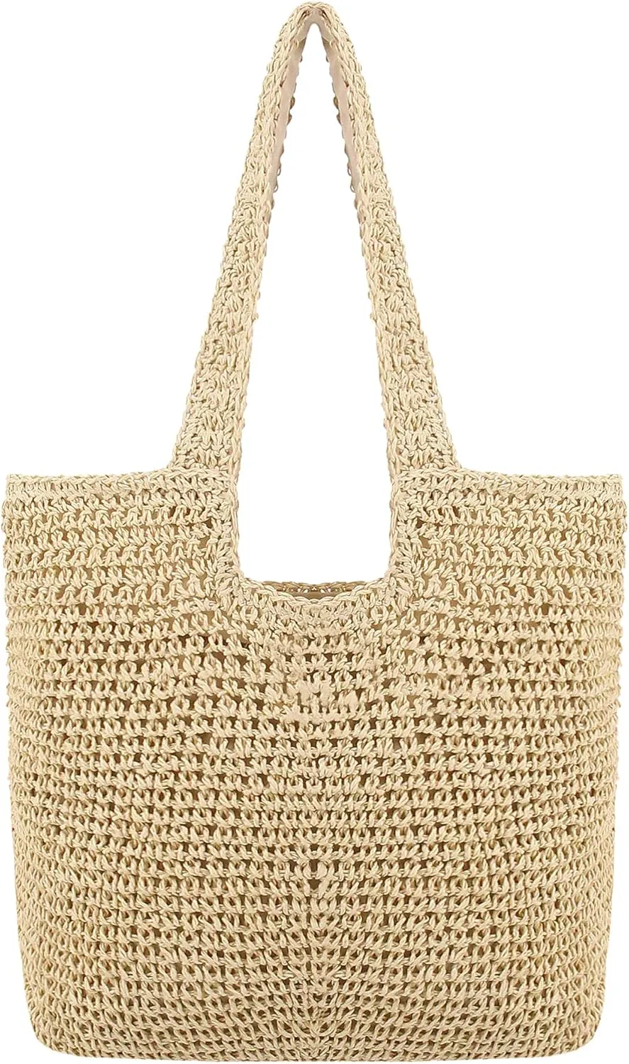 Naimo Women Straw Beach Shoulder Bag Woven Tote Handbag Large Handmade Weaving Summer Casual Hobo Bag