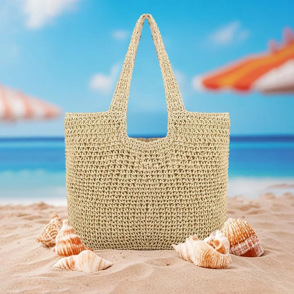 Naimo Women Straw Beach Shoulder Bag Woven Tote Handbag Large Handmade Weaving Summer Casual Hobo Bag