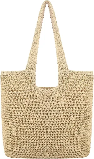 Naimo Women Straw Beach Shoulder Bag Woven Tote Handbag Large Handmade Weaving Summer Casual Hobo Bag