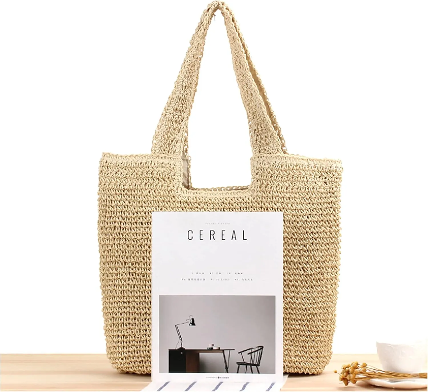 Naimo Women Straw Beach Shoulder Bag Woven Tote Handbag Large Handmade Weaving Summer Casual Hobo Bag
