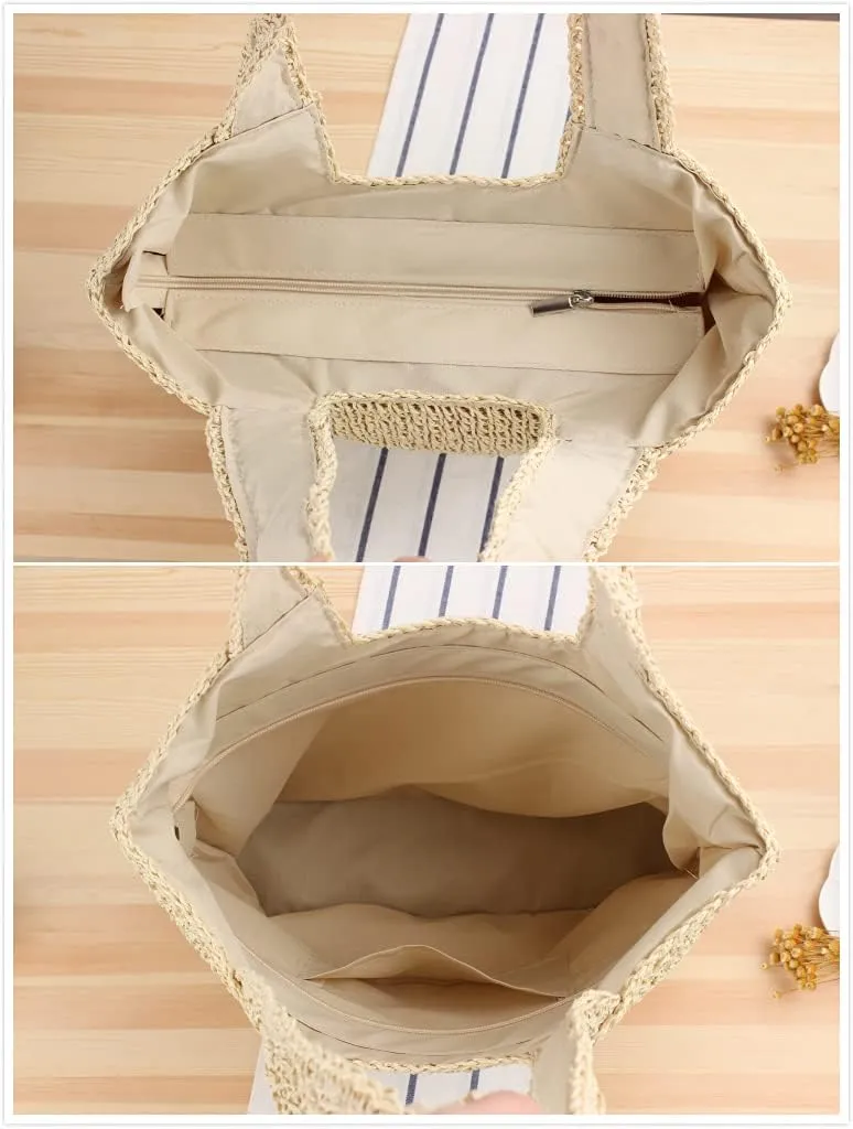 Naimo Women Straw Beach Shoulder Bag Woven Tote Handbag Large Handmade Weaving Summer Casual Hobo Bag