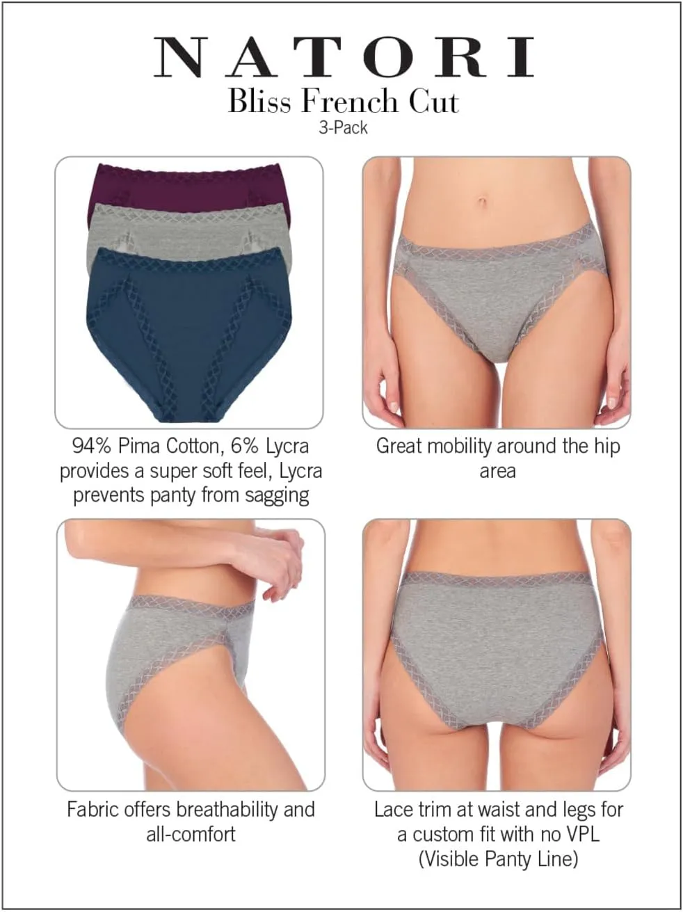 Natori Women's Bliss French Cut 3-Pack