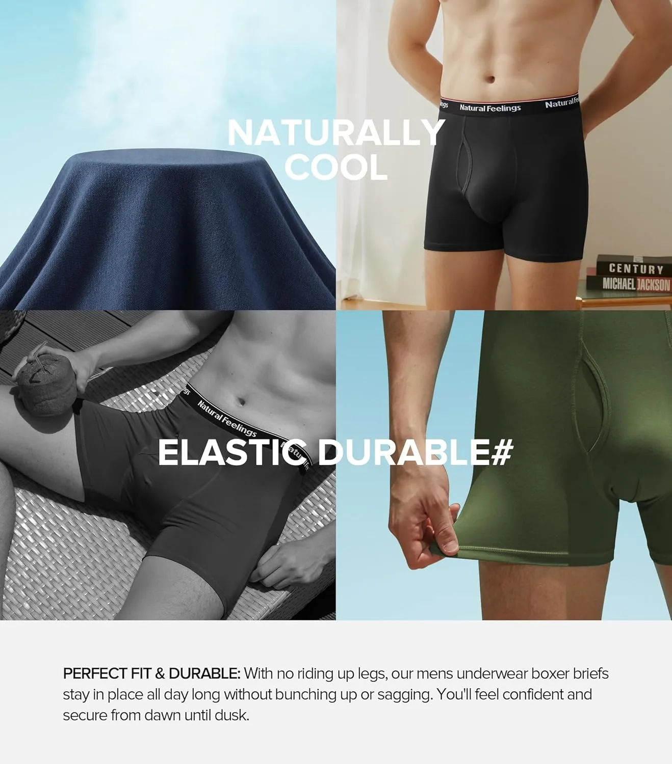 Natural Feelings Boxer Briefs Mens Underwear Men Pack Soft Cotton Open Fly Underwear