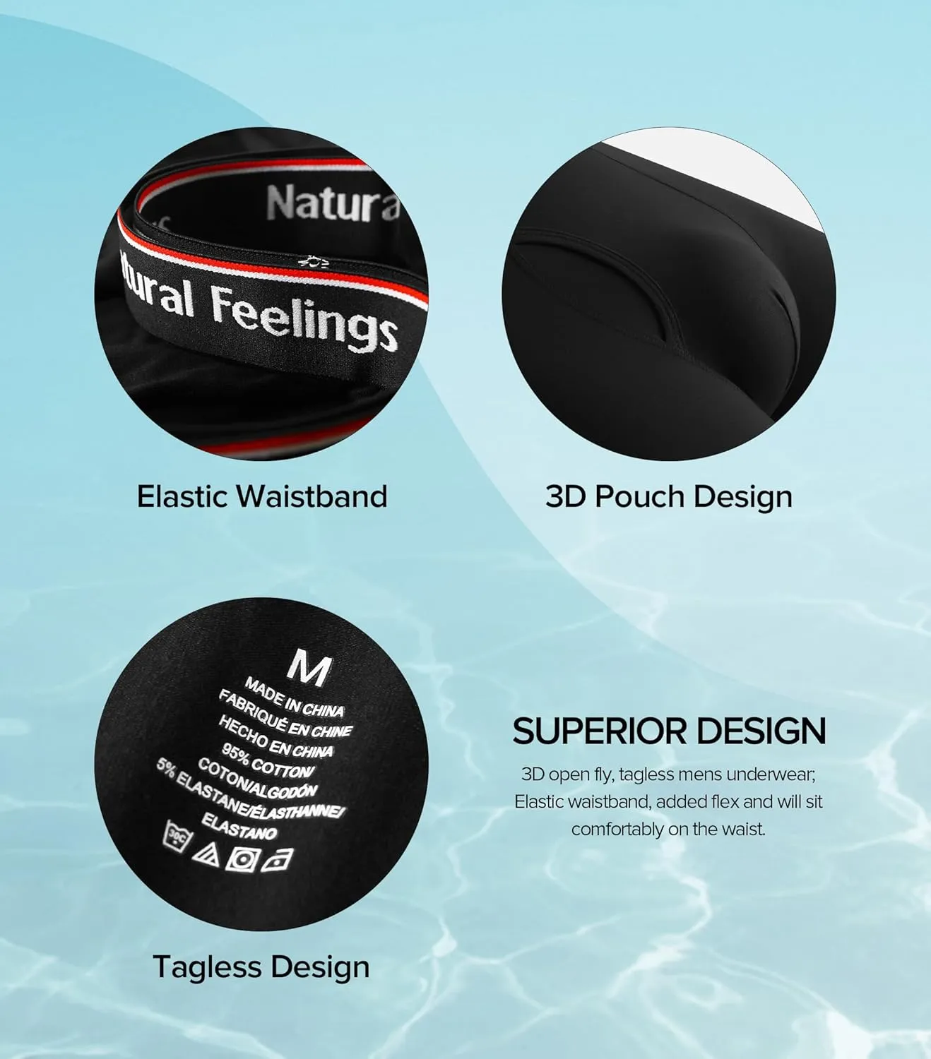 Natural Feelings Boxer Briefs Mens Underwear Men Pack Soft Cotton Open Fly Underwear