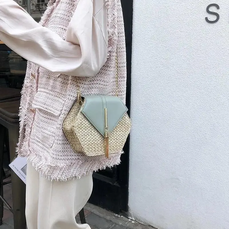 New Famous Mulit Style Straw leather Handba For Women And Girls  New Fashion Summer Bag Handmade Woven Beach Circle Shoulder Bag