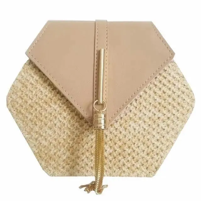 New Famous Mulit Style Straw leather Handba For Women And Girls  New Fashion Summer Bag Handmade Woven Beach Circle Shoulder Bag