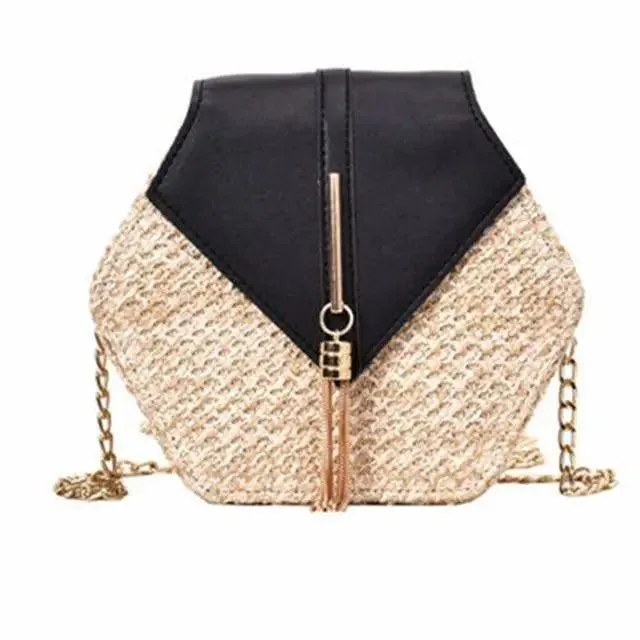 New Famous Mulit Style Straw leather Handba For Women And Girls  New Fashion Summer Bag Handmade Woven Beach Circle Shoulder Bag
