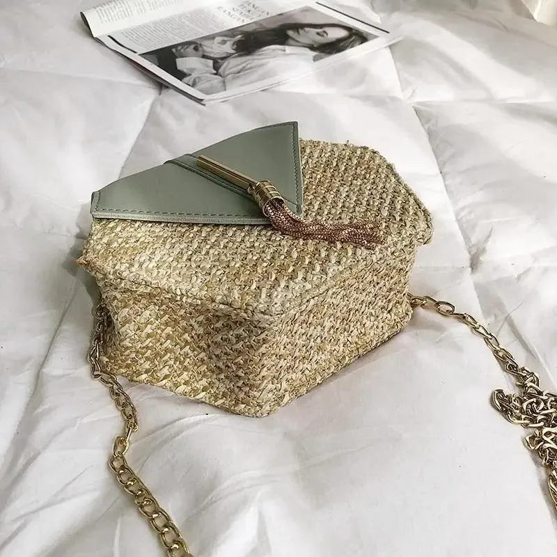 New Famous Mulit Style Straw leather Handba For Women And Girls  New Fashion Summer Bag Handmade Woven Beach Circle Shoulder Bag